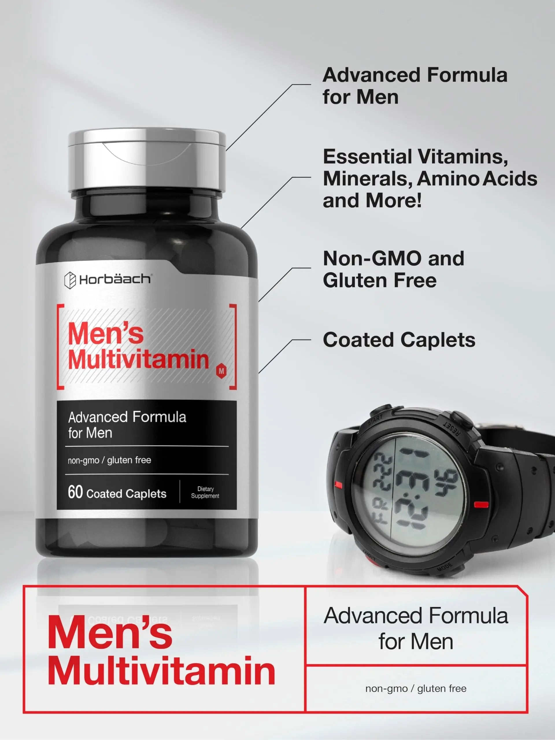 Horbäach Mens Multivitamin | 60 Caplets | Advanced Formula | with Vitamin C, D, Magnesium, Minerals & More | HorbäachBuy Supplements Australia