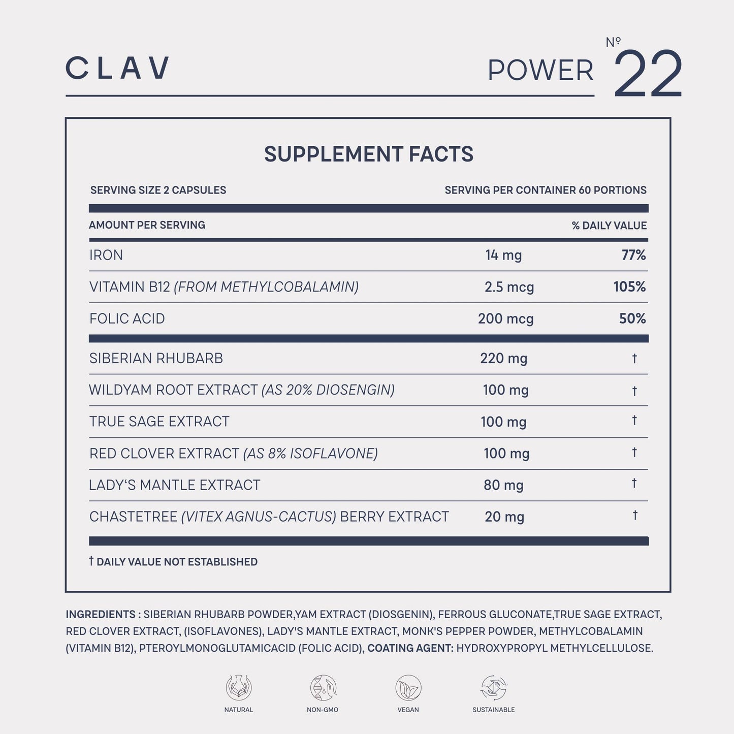 CLAV® Natural Hormone Balance for Women - PMS Relief with Siberian Rhubarb, Wild Yam & Vitex Berry - Vegan Menstrual Regulator Supplement - 120 Capsules CLAVBuy Supplements Australia