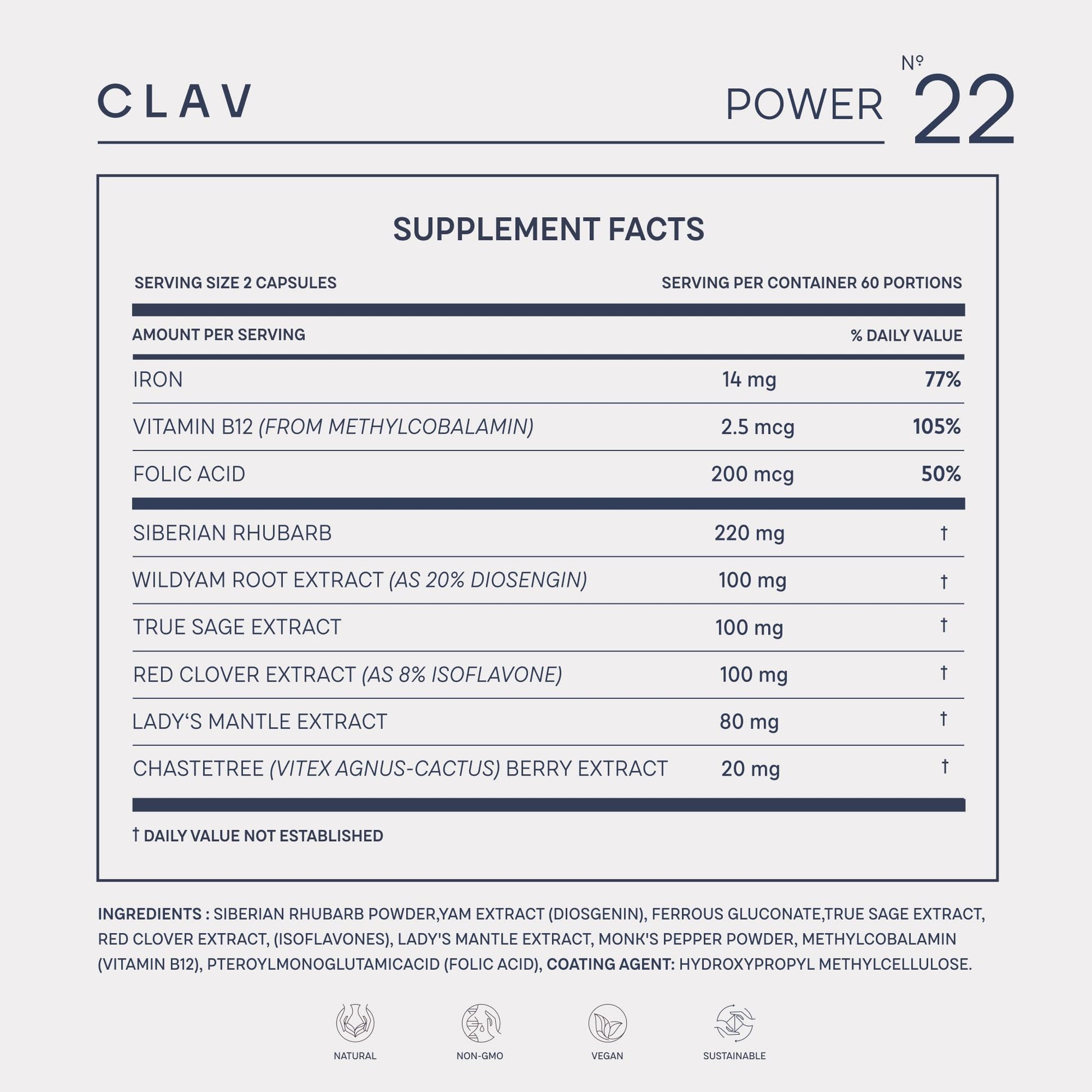 CLAV® Natural Hormone Balance for Women - PMS Relief with Siberian Rhubarb, Wild Yam & Vitex Berry - Vegan Menstrual Regulator Supplement - 120 Capsules CLAVBuy Supplements Australia