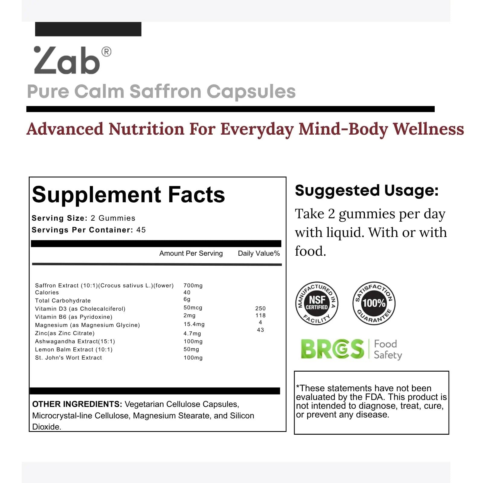 ZAB Saffron Supplements Gummies, Saffron & Rhodiola Rosea Extract Sugar-Free Supplement with Vitamin D3 & B6, Support Mood, Focus ZABBuy Supplements Australia