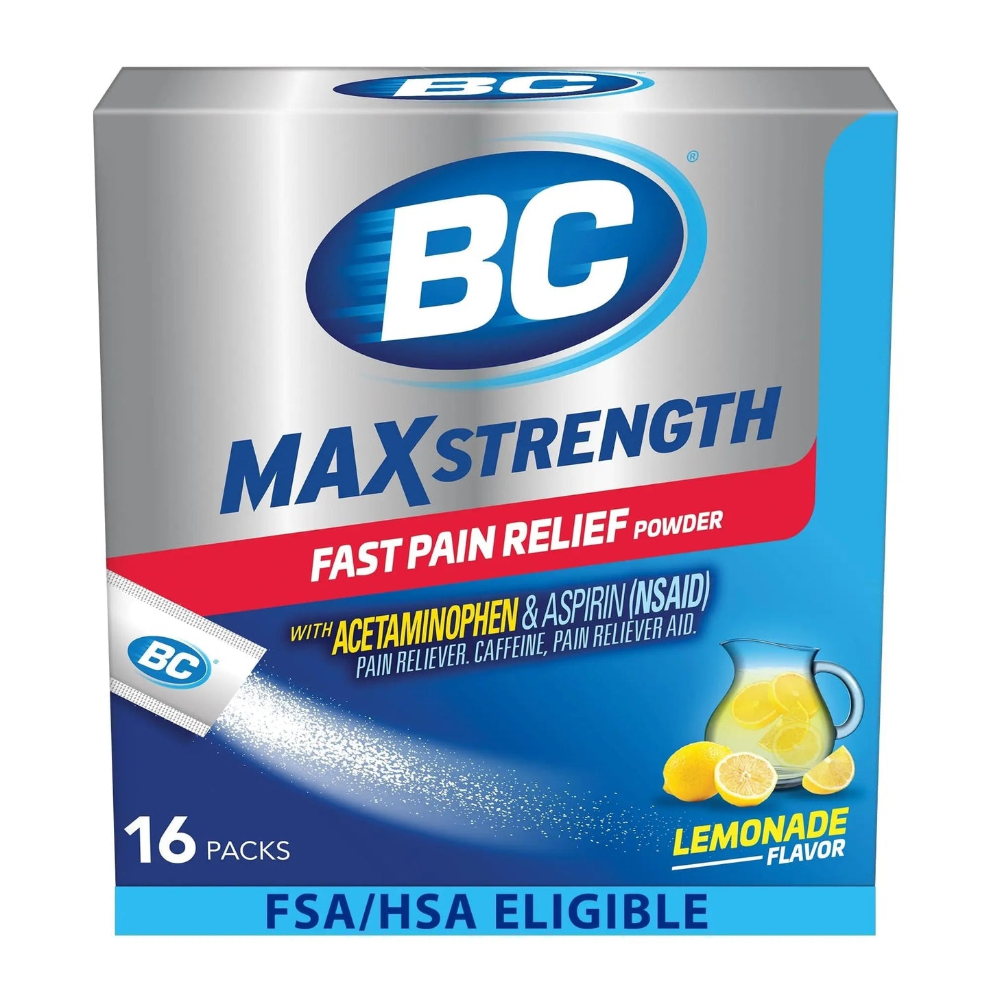 BC Max Strength Headache Relief Powder, Triple-Action Formula with Acetaminophen, Aspirin & Caffeine Eases Aches & Pains, Lemonade Flavor, 16 Count BCBuy Supplements Australia