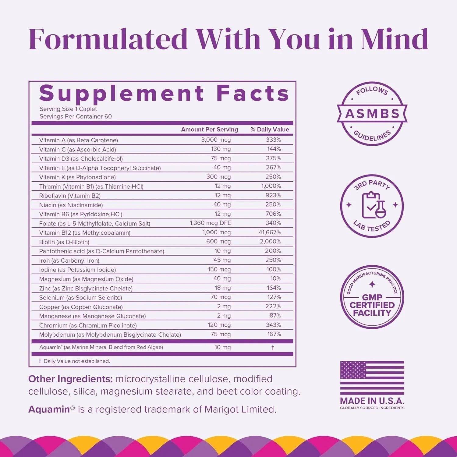 BariMelts Once Daily Bariatric Multivitamin with Iron, 60 Easy-Swallow Caplets (2-Month Supply), Multivitamin for Women, Multimineral Complex BariMelts
