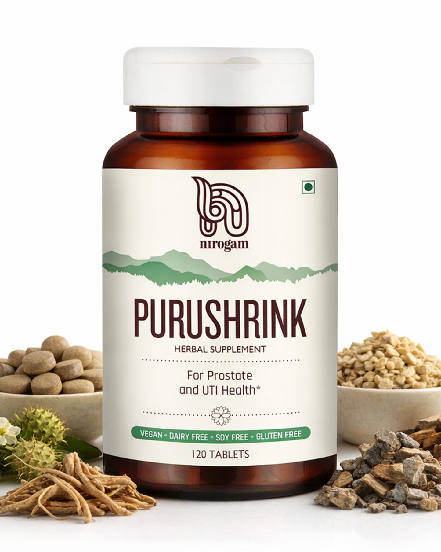 Nirogam Purushrink - BPH Prostate Supplement for Men, Supports Better Sleep & Urinary Health - Natural Ayurvedic Herbal Supplement 120 Tablets - Vegan, Dairy Free, Gluten Free NirogamBuy Supplements Australia