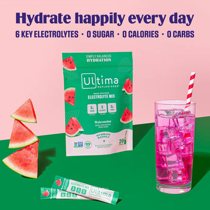 Ultima Replenisher Daily Electrolyte Drink Mix – Watermelon, 20 Stickpacks Ultima ReplenisherBuy Supplements Australia