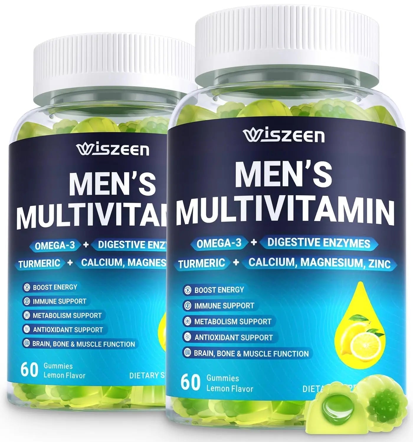 Mens Multivitamins Gummies, Methylated Multivitamin with Vitamins A C D K E, B Complex, Omega-3, Digestive Enzymes, Lycopene Wiszeen
