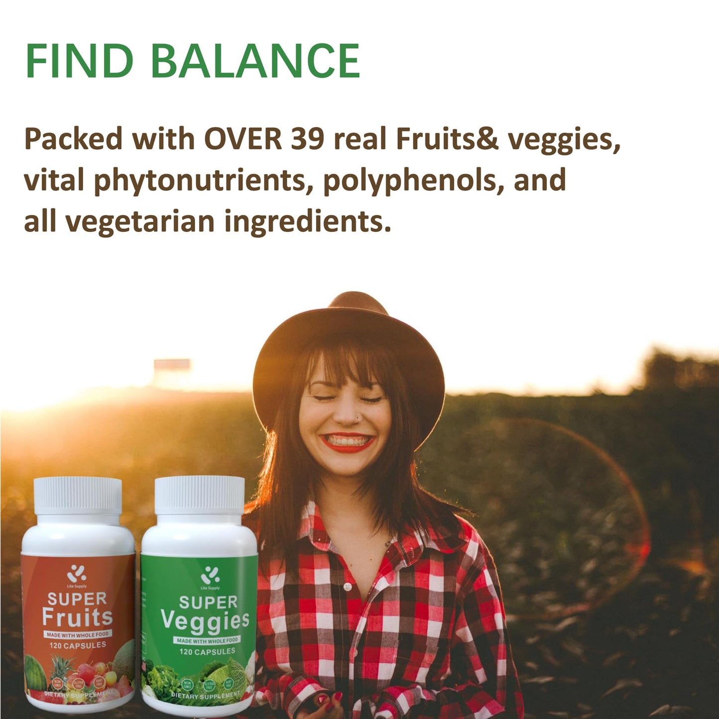 Lite Supply Fruits and Veggies Supplement 240 Caps - 120 Fruit and 120 Veggie Capsules - Whole Food & Natural Superfood Filled with Vitamins & Minerals for Women, Men Supports Energy Levels Lite SupplyBuy Supplements Australia