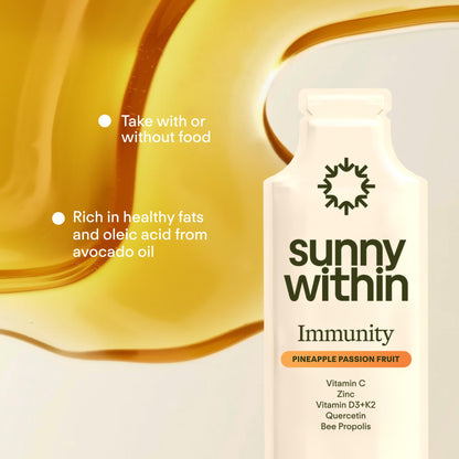 Sunny Within Immunity - 6-in-1 Liposomal Vitamin C Packets, Zinc, D3 + K2, Quercetin, Bee Propolis & Avocado Oil - Antioxidant Liquid Supplement for Immunity, Skin & Bone* - 30 Pouches Sunny WithinBuy Supplements Australia