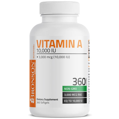Bronson Vitamin A 10,000 IU Premium Non-GMO Formula Supports Healthy Vision & Immune System and Healthy Growth & Reproduction, 360 Softgels