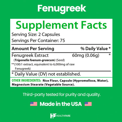 Healthfare Fenugreek Seed Extract 6000mg | 150 Vegan Capsules | Concentrated Herbal Supplement | Non-GMO, Gluten-Free | Made in USA HealthfareBuy Supplements Australia
