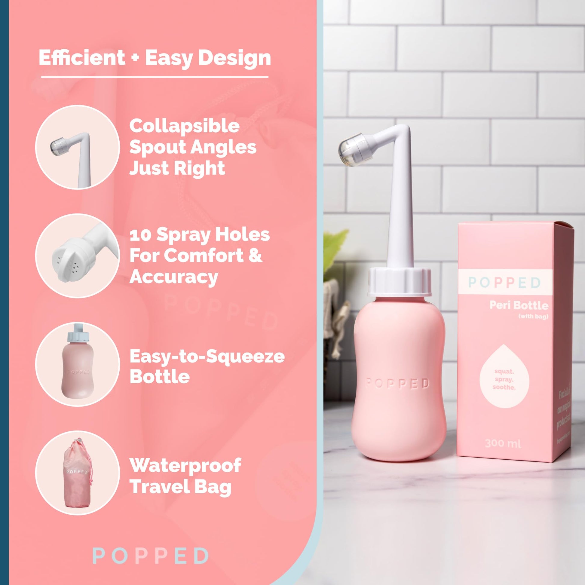 Popped Peri Bottle for Postpartum Care | Portable Bidet | Spray Bottle for Pain Relief, Tears POPPEDBuy Supplements Australia