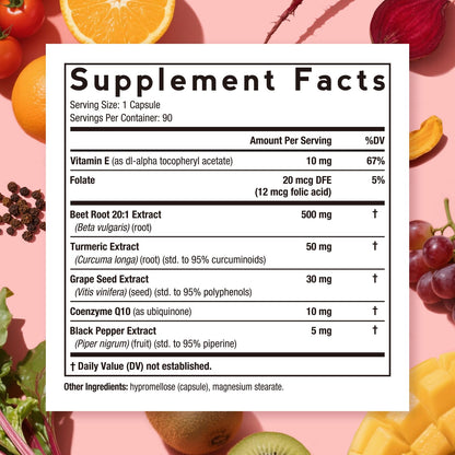 Doctor's Recipes Beet Root Capsules, 20:1 Extract with Grape Seed, CoQ10, Turmeric, Black Pepper for Enhanced Absorption, Supports Heart, Circulation, Energy & Nitric Oxide, Non-GMO, 90 Veg Caps Doctor's RecipesBuy Supplements Australia