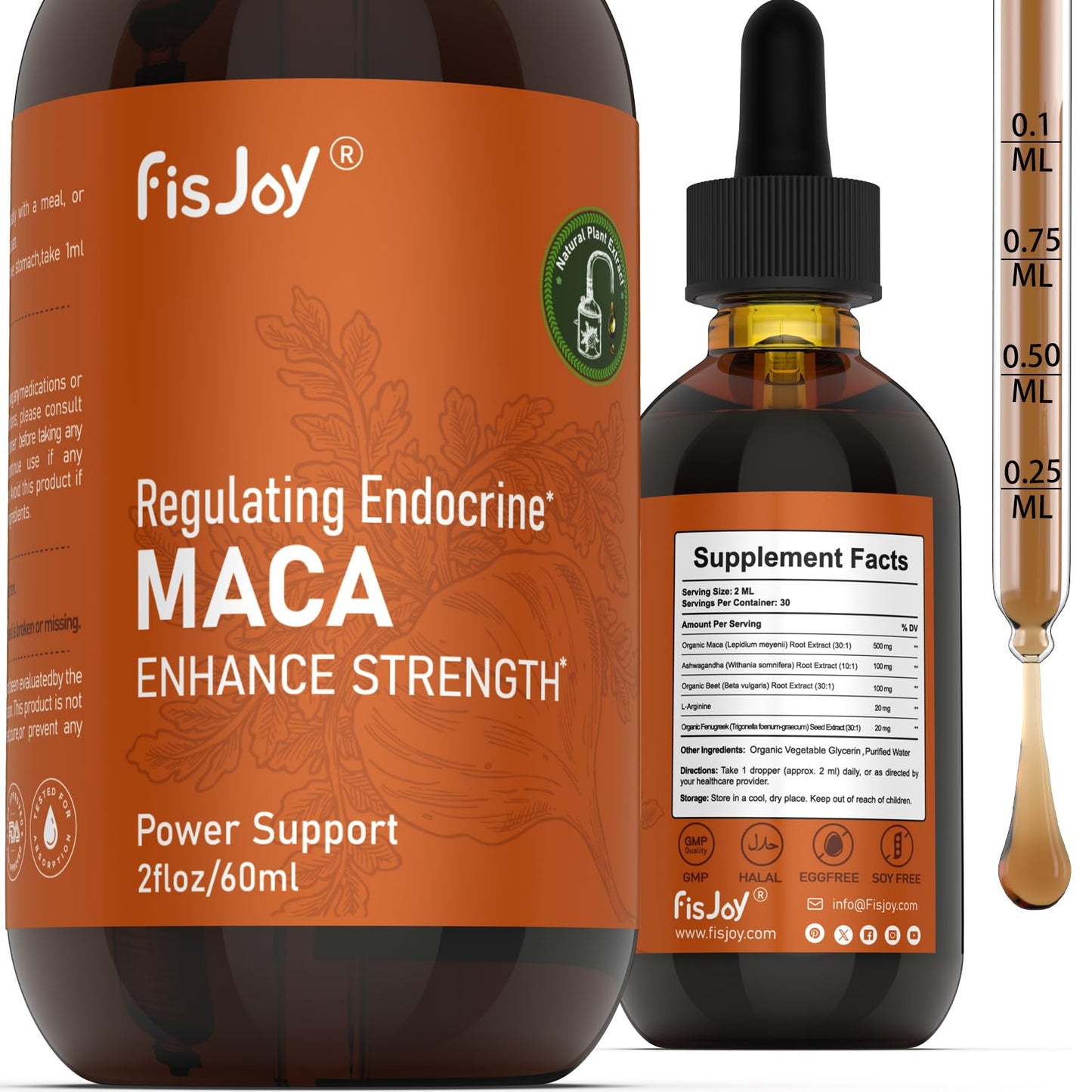 Fisjoy Organic Maca Liquid Drops with Ashwagandha & Beet Root – Supports Daily Vitality & Overall Wellness – Non-GMO, Vegan Herbal Supplement, 2 fl oz (60 mL) FisjoyBuy Supplements Australia
