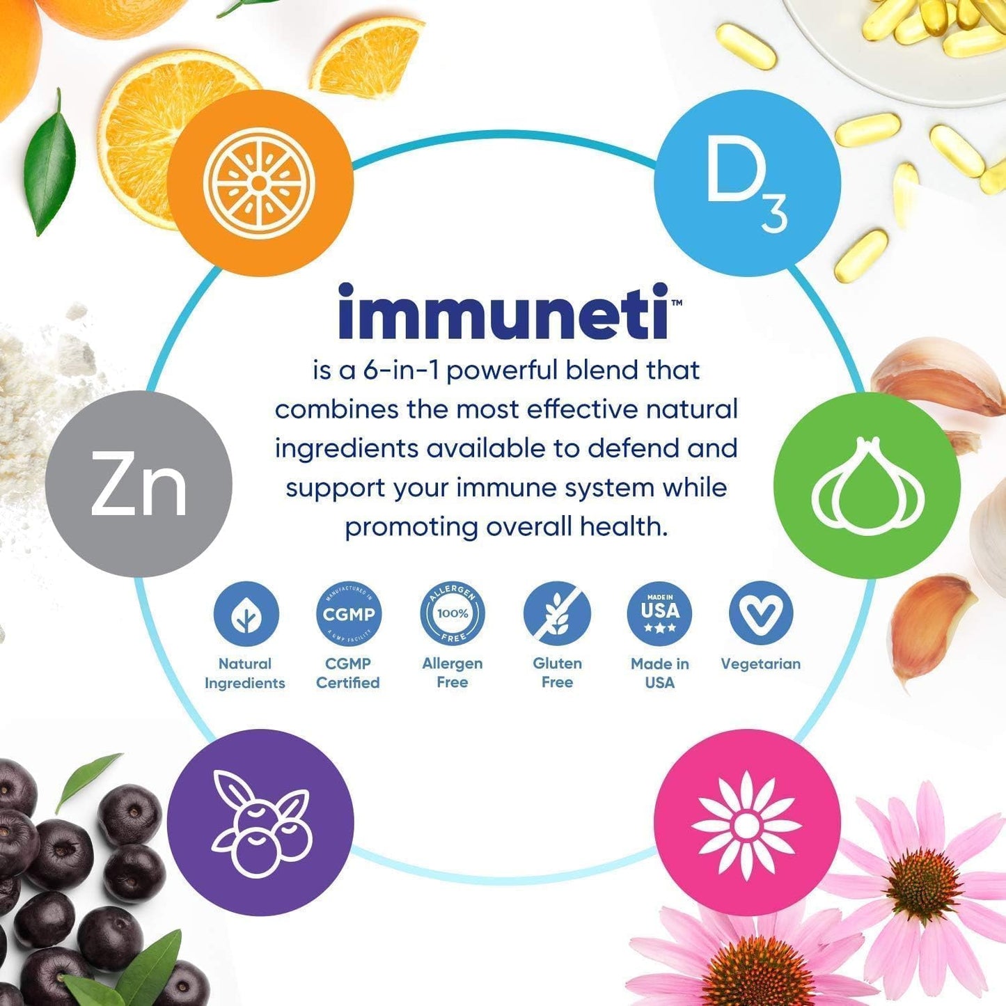 Immuneti Advanced Immune Support – Doctor Formulated 6-in-1 Daily Immunity Supplement – Made in USA – With Vitamin C, D3, Zinc, Elderberry