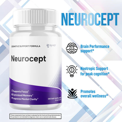 Neurocept Capsules, Official Neurocept Brain Supplement Pills with All Natural Ingredients, Advanced Formula Support Pills with Maximum Strength Premium Vitamins for Women and Men (60 Capsules) SyvorBuy Supplements Australia