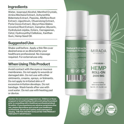 Mirada Botanicals Hemp Cooling Relief Roll-On – 2000mg - Menthol & Arnica – Muscle & Joint Support Mirada BotanicalsBuy Supplements Australia