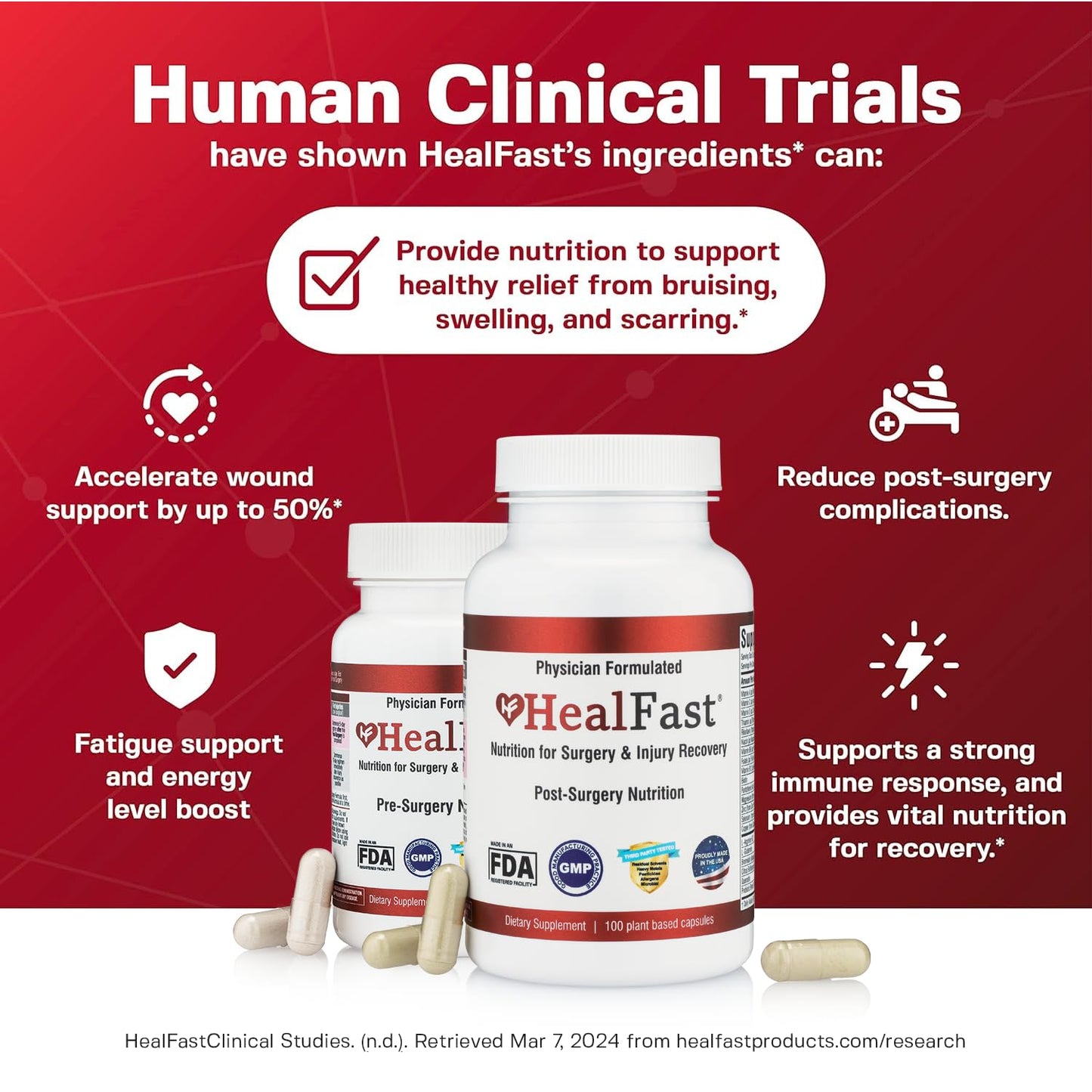 HealFast Complete Surgery & Injury Recovery Supplement: for Wound, Scar Treatment & Bruising w/Vitamins, Bromelain, Quercetin & Probiotics (Pre+Post Op) HealFastBuy Supplements Australia