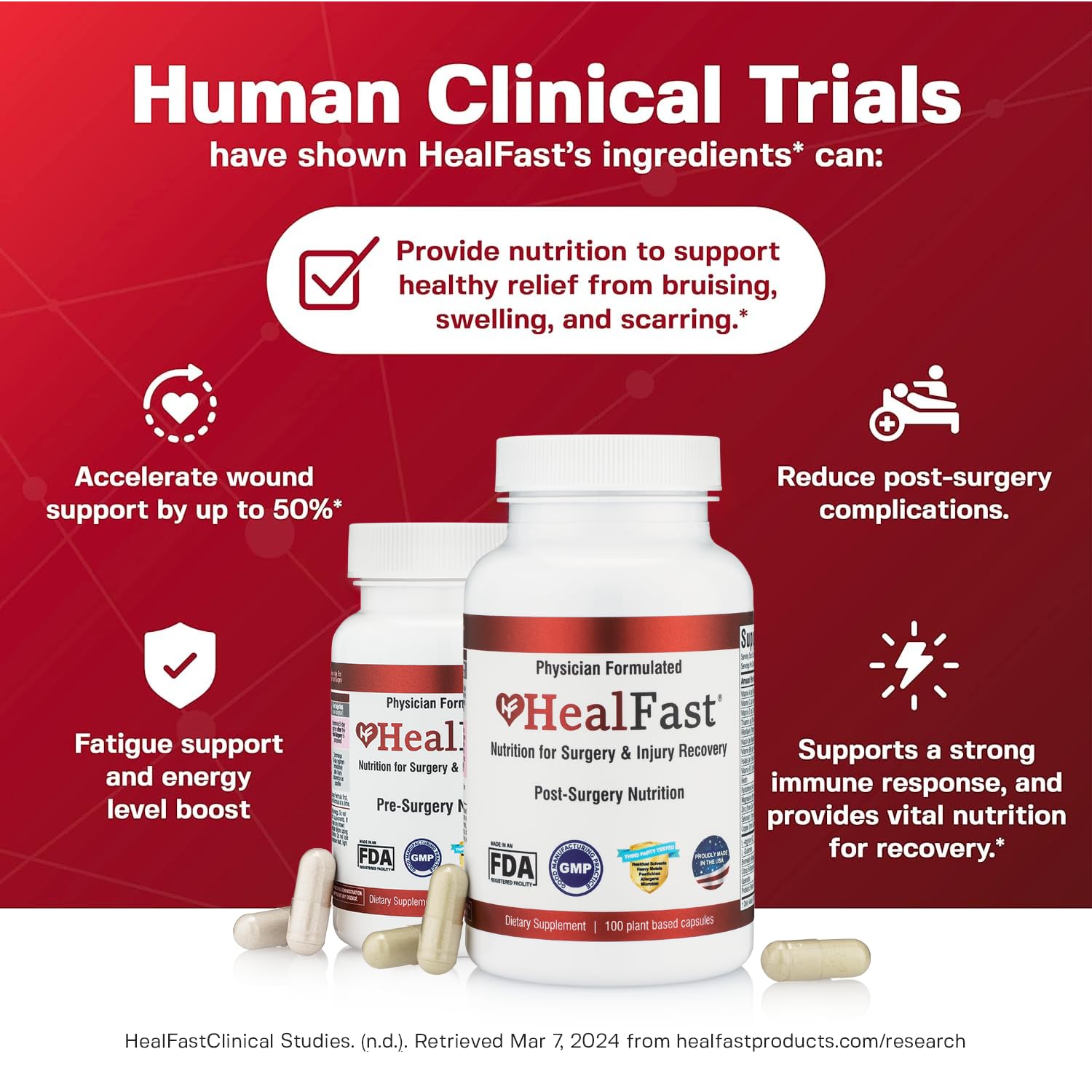 HealFast Complete Surgery & Injury Recovery Supplement: for Wound, Scar Treatment & Bruising w/Vitamins, Bromelain, Quercetin & Probiotics (Pre+Post Op) HealFastBuy Supplements Australia