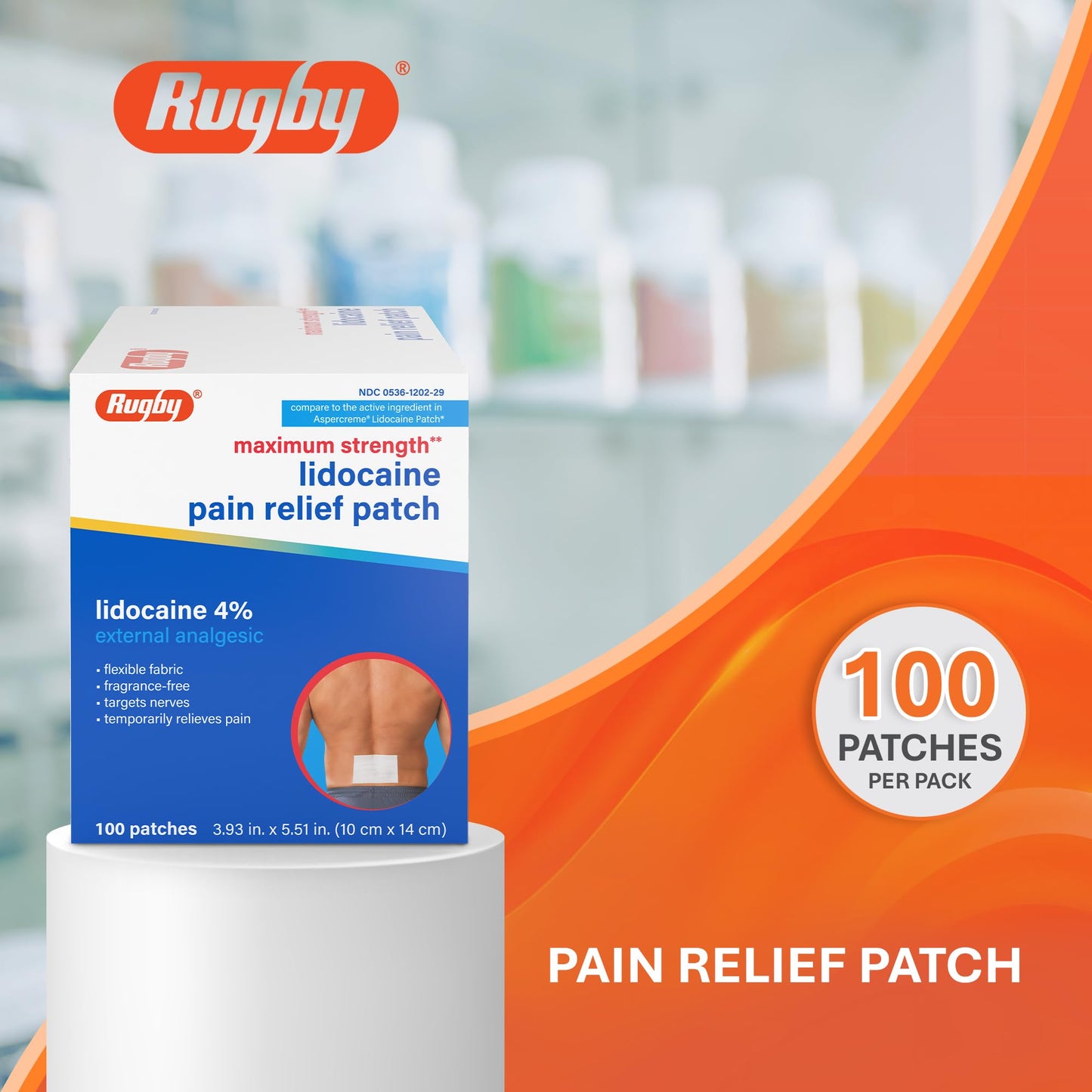 Rugby Maximum Strength 4% Lidocaine Pain Relief Patch- External Analgesic - Flexible Fabric, Fragrance-Free - Temporarily Relieves Pain - 100 Patches (10 cm x 14 cm Each) RUGBY LABORATORIESBuy Supplements Australia