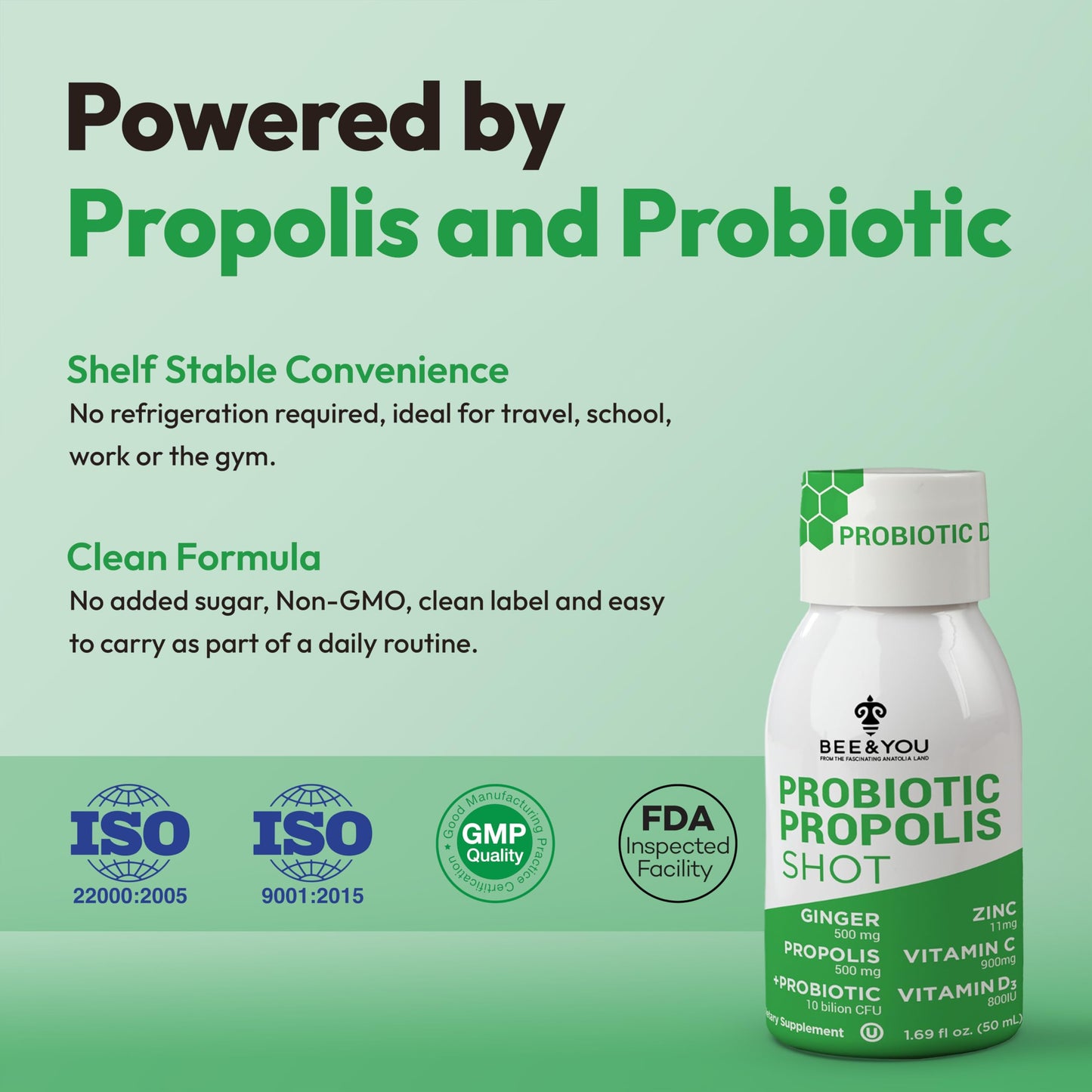 Bee and You Propolis Immune Shot, Probiotic, Vitamin C, Vitamin D3, Zinc, Ginger, Immune Support, Gut Health, Digestive Health, Bioactive 1.69 Fl. oz, 12 Pack BEE & YOUBuy Supplements Australia