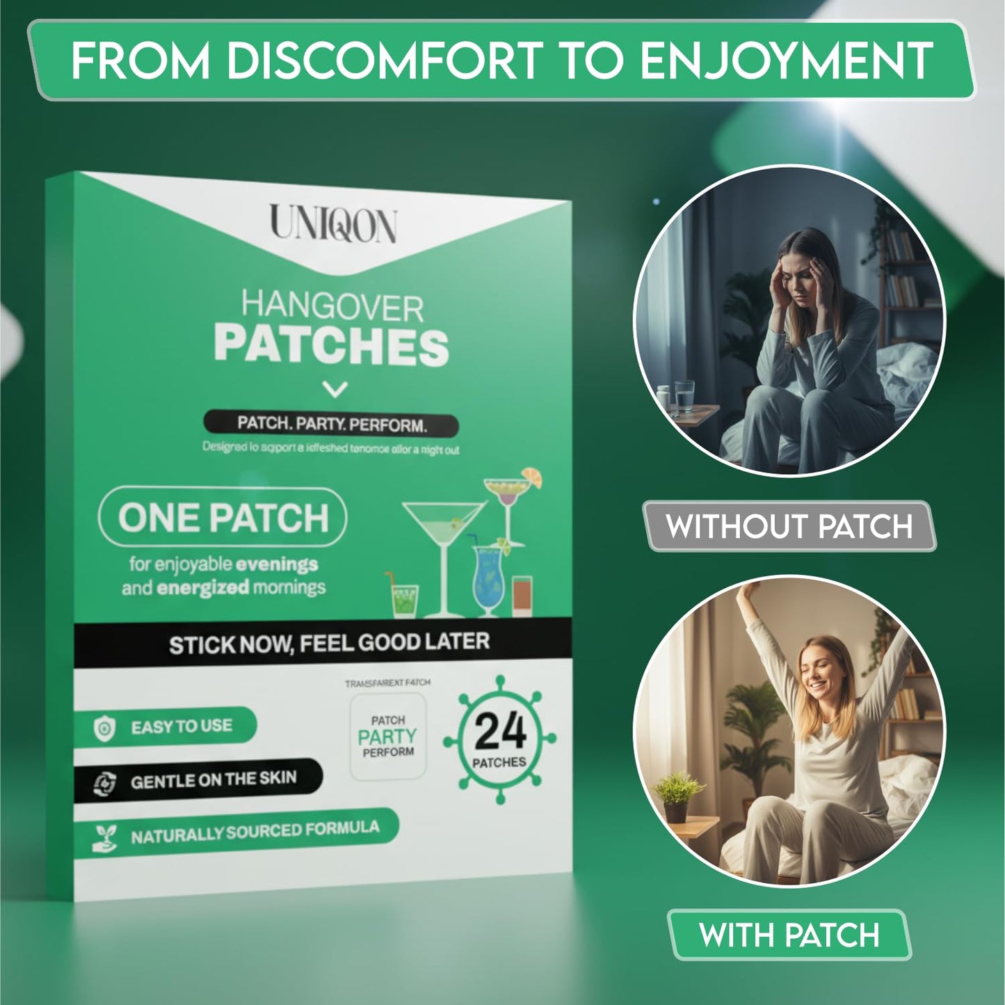 Recovery Patches 24 Pack, 100% Natural Ingredients Party Recovery Patch with Skin-Friendly & Waterproof Design, Strong Adhesive Party Patch for Secure Fit, Enhanced Morning Formula UniqonBuy Supplements Australia