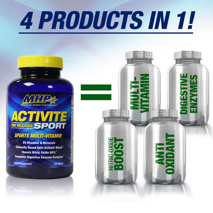 MHP Activite Sport Multi Vitamin, 25 Vitamins and Minerals, Nitric Oxide Booster, Digestive Enzymes, Antioxidants, 120 Tablets Maximum Human PerformanceBuy Supplements Australia