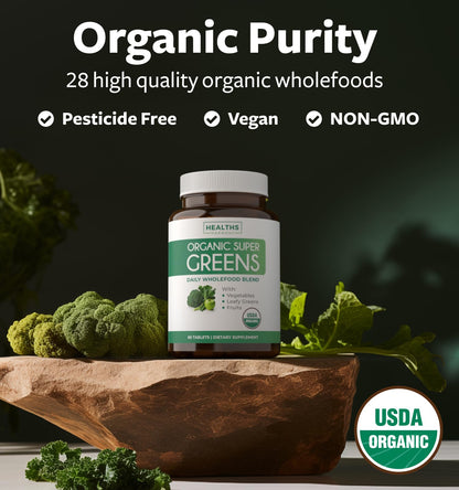 USDA Organic Super Greens Supplement - Organic Greens Fruits and Vegetable Supplement for Adults with 28 Superfood Complex with Superfruits Roots Herbs & More - Vegan & Non-GMO (Up to 1 Month Supply) Healths HarmonyBuy Supplements Australia
