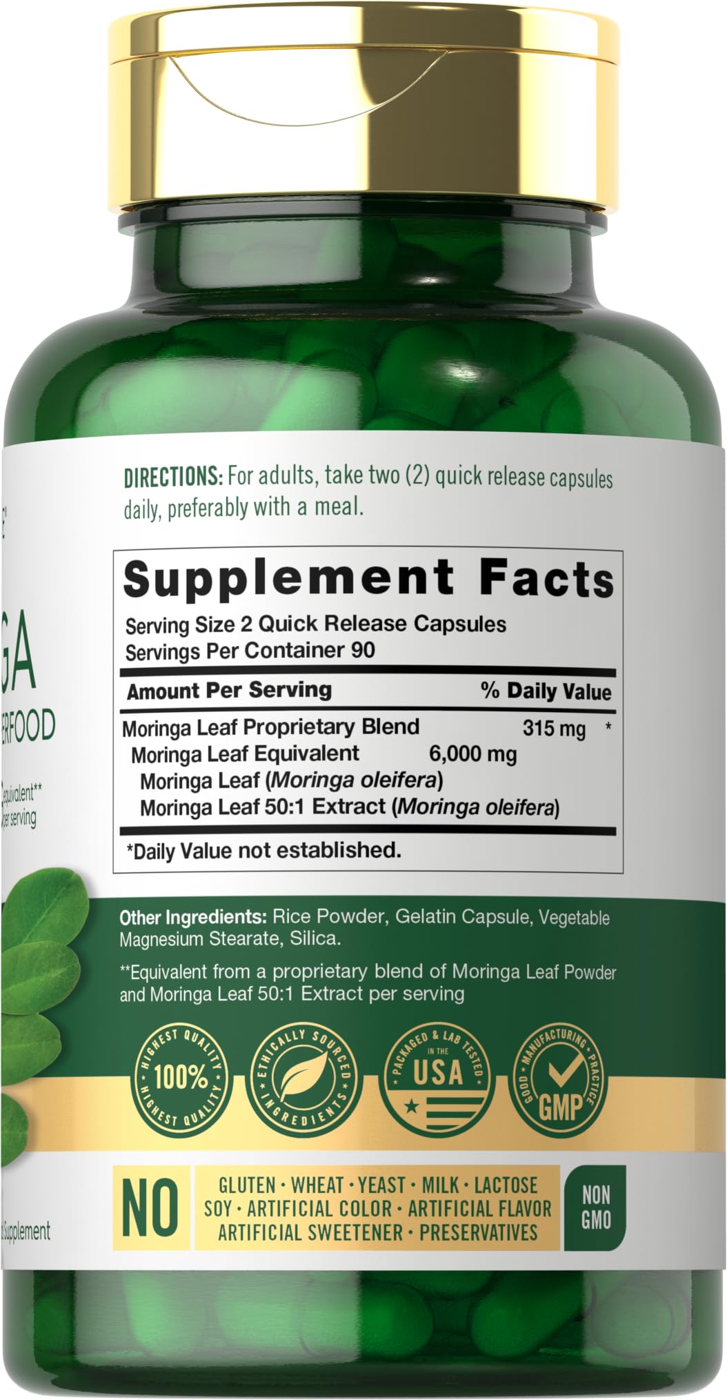 Carlyle Moringa Oleifera Supplement | 180 Capsules | Complete Green Superfood for Women and Men | Non-GMO and Gluten Free