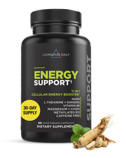 Livingood Daily Energy Support, 11-in-1 Supplement with Magnesium, Vitamin B6, B12, Amino Acids, L Carnitine, CoQ10, Ginseng & L Theanine, Supports Natural Energy for Men & Women, Vegan, 60 Capsules Livingood DailyBuy Supplements Australia