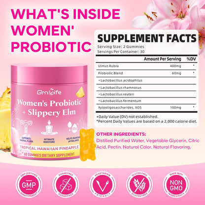 GrnLife Women's Probiotic Slippery Elm Gummies, Her Juicy Feminine Probiotics Gummies for pH Balance & Immune Supports, Pineapple Flavor, 60 Count GrnLifeBuy Supplements Australia