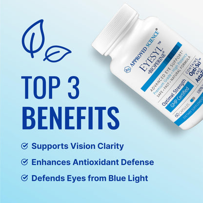 Approved Science EyeSyl - Eye Support Supplement - Chromium Picolinate, Taurine, Lutein, Zeaxanthin, Bilberry, BioPerine - 1 Month Supply - 60 Capsules - Made in The USA Approved ScienceBuy Supplements Australia