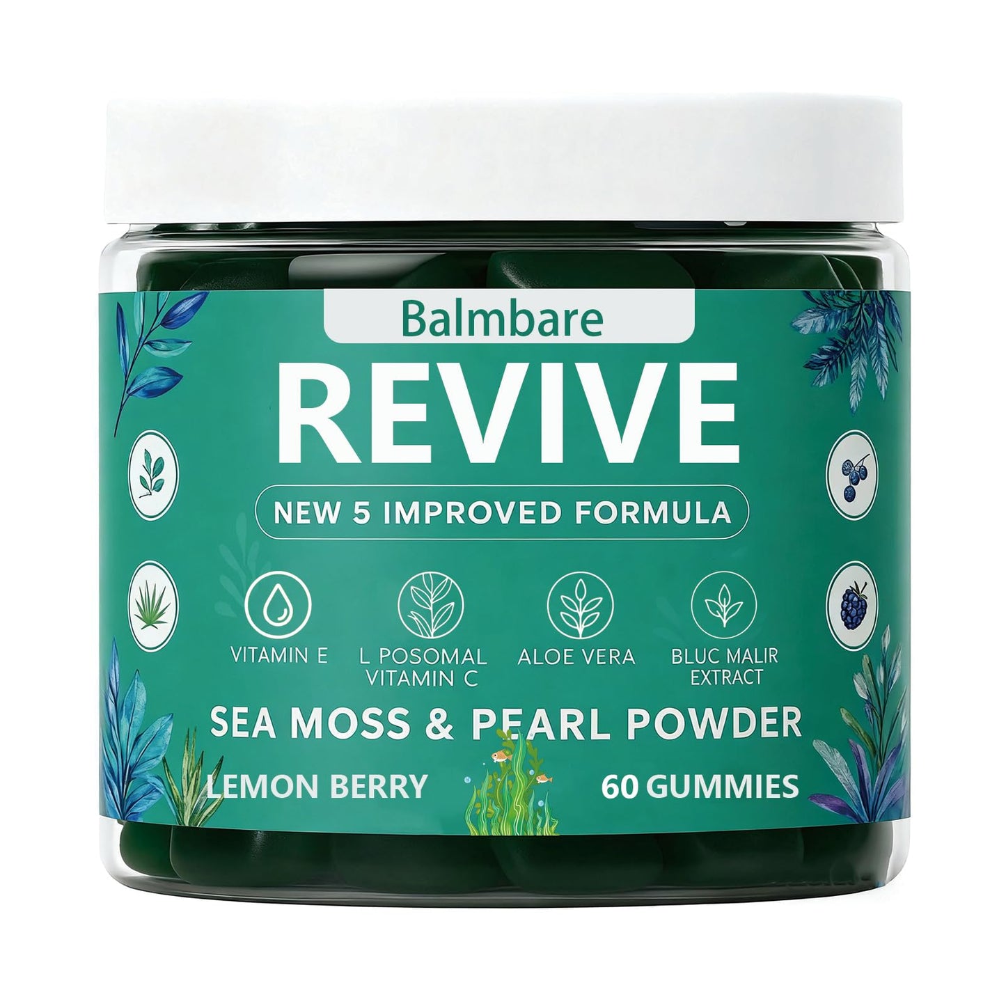 Balmbare Revive Gummies for Hair Loss, with Organic Irish Sea Moss Pearl Powder, Vitamins C & E, Aloe Vera - Supports Healthy Hair, Skin & Nails Growth (1pcs) ReviveNerveBuy Supplements Australia