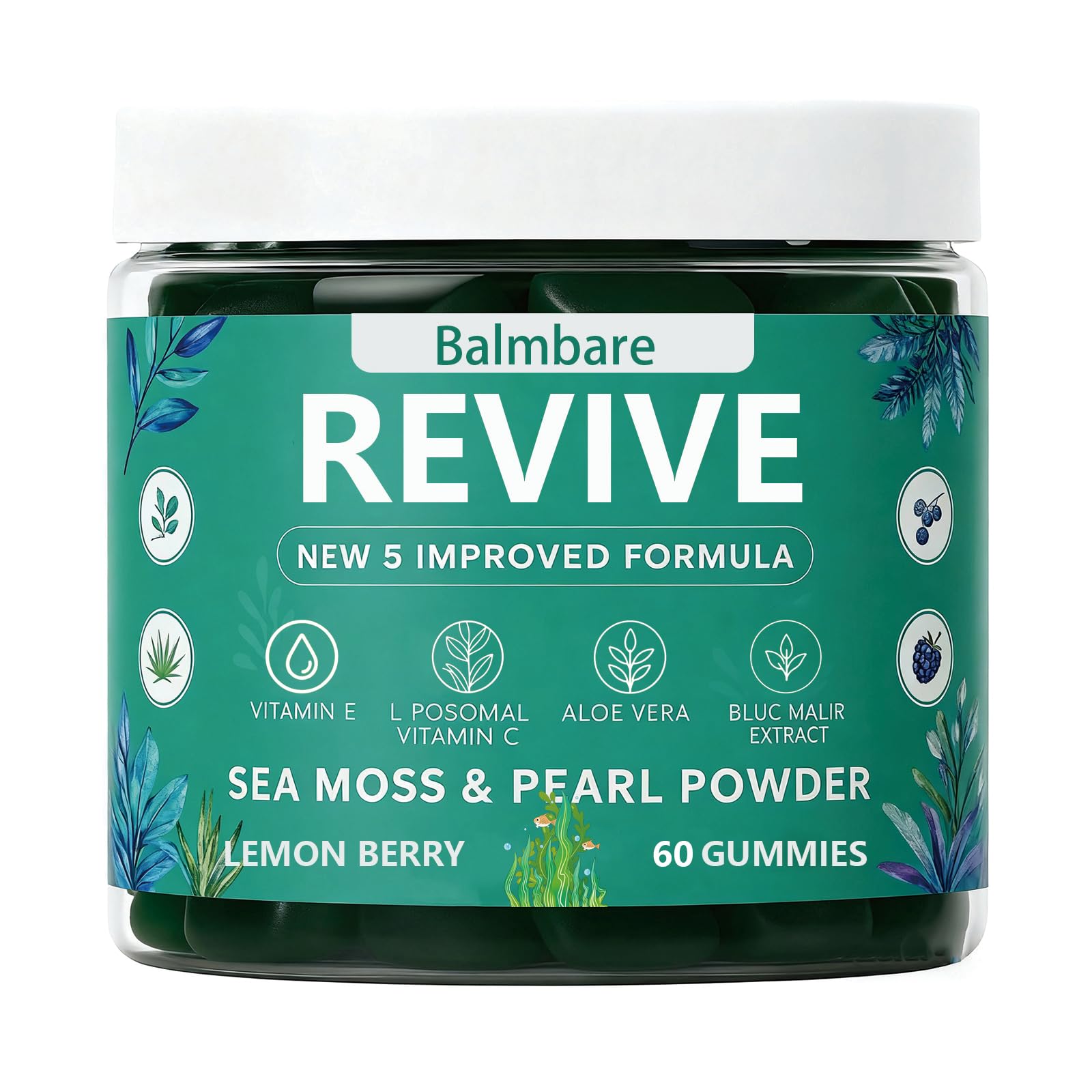 Balmbare Revive Gummies for Hair Loss, with Organic Irish Sea Moss Pearl Powder, Vitamins C & E, Aloe Vera - Supports Healthy Hair, Skin & Nails Growth (1pcs) ReviveNerveBuy Supplements Australia