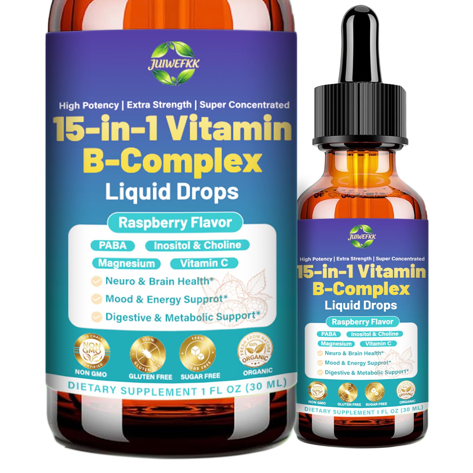 Advanced Vitamin B Complex Liquid Drops for Women Men & Kids, 15-in-1 VIT B Complex with Vitamin C B12 B6 B1 Niacin Folate for Brain Nerve Neuropathy Energy Mood Health, Sublingual B-Complex Drops JUIWEFKKBuy Supplements Australia