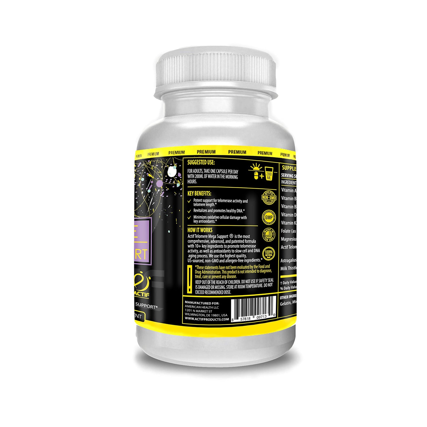 ACTIF Telomere Mega Support with 10+ Factors, Non-GMO, Telomerase and DNA Supplement for Energy, Memory and Anti-Aging, Made in USA, 60 Count ACTIFBuy Supplements Australia