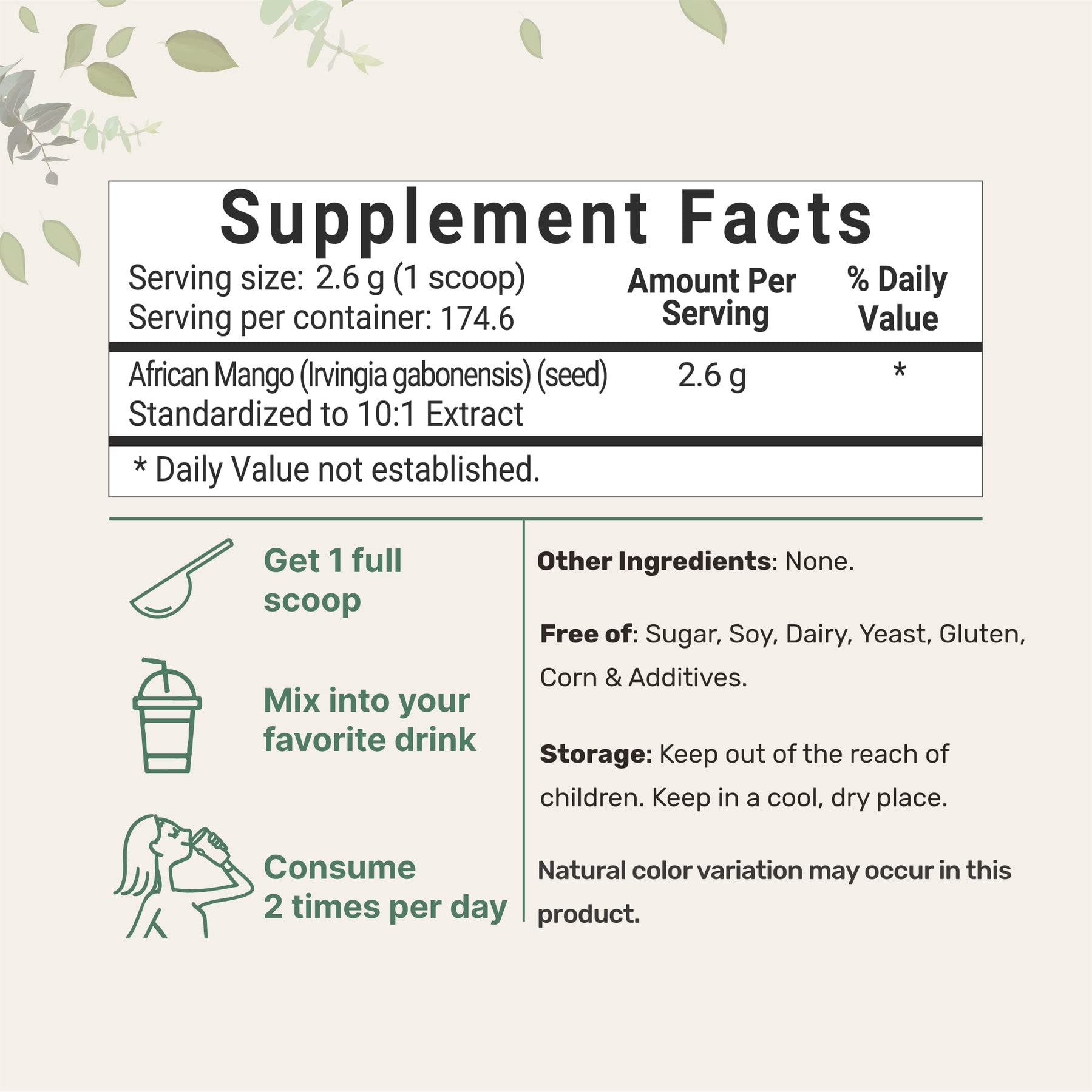 Sustainably Africa Grown, Pure African Mango Powder (Irvingia Gabonensis Powder Micro IngredientsBuy Supplements Australia