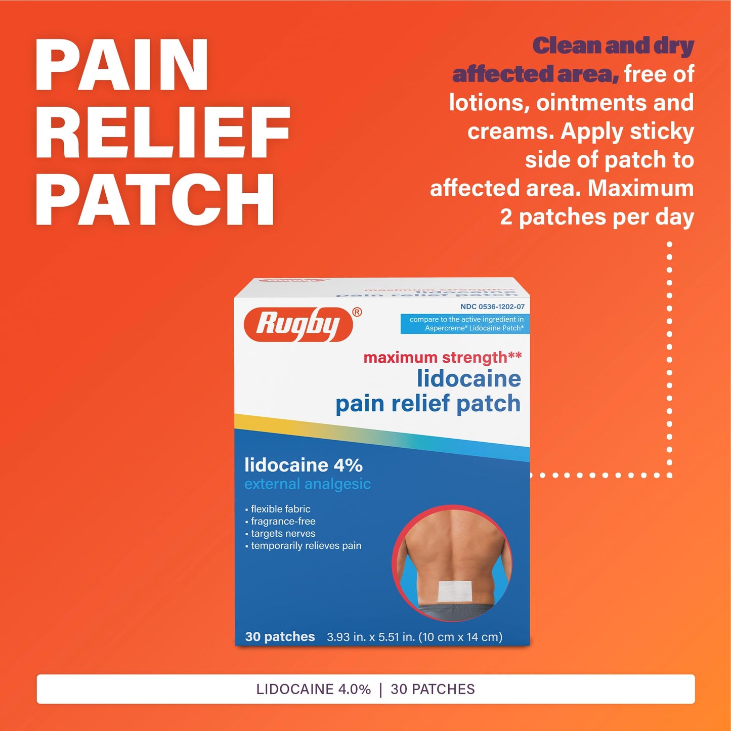 Rugby Maximum Strength Lidocaine Pain Relief Patch - 4% Lidocaine - Topical Anesthetic - Unscented - 30 Patches (1 Pack) RUGBY LABORATORIESBuy Supplements Australia