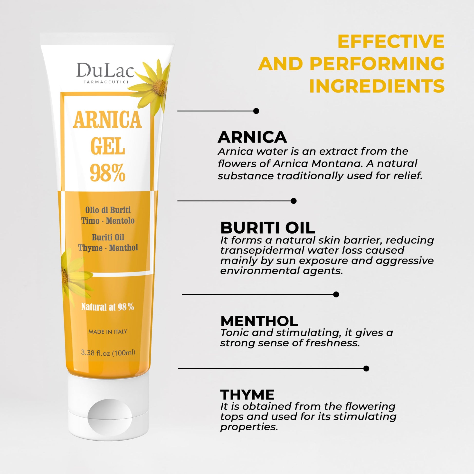 Dulac Arnica Body Massage Gel – Water-Based Cosmetic Massage Gel with Arnica Montana, Fast-Absorbing Lightweight Texture, Non-Greasy Feel, Dermatologically Tested, 3.38 Fl Oz DULÀC FARMACEUTICI 1982Buy Supplements Australia