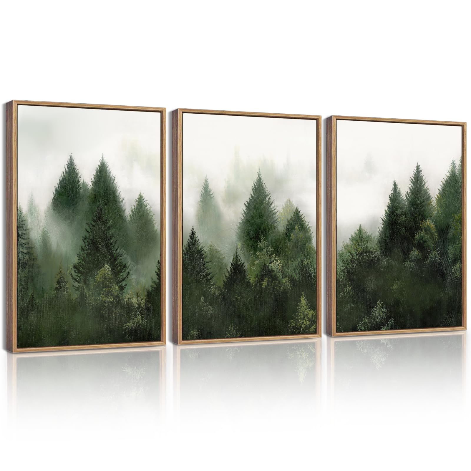 KUVIOKE Morden Green Fog Pine Tree Framed Canvas Wall Art Nature Nordic Forests Artwork Painting Bedroom Decor 12x16in (Natural Framed) KUVIOKEBuy Supplements Australia