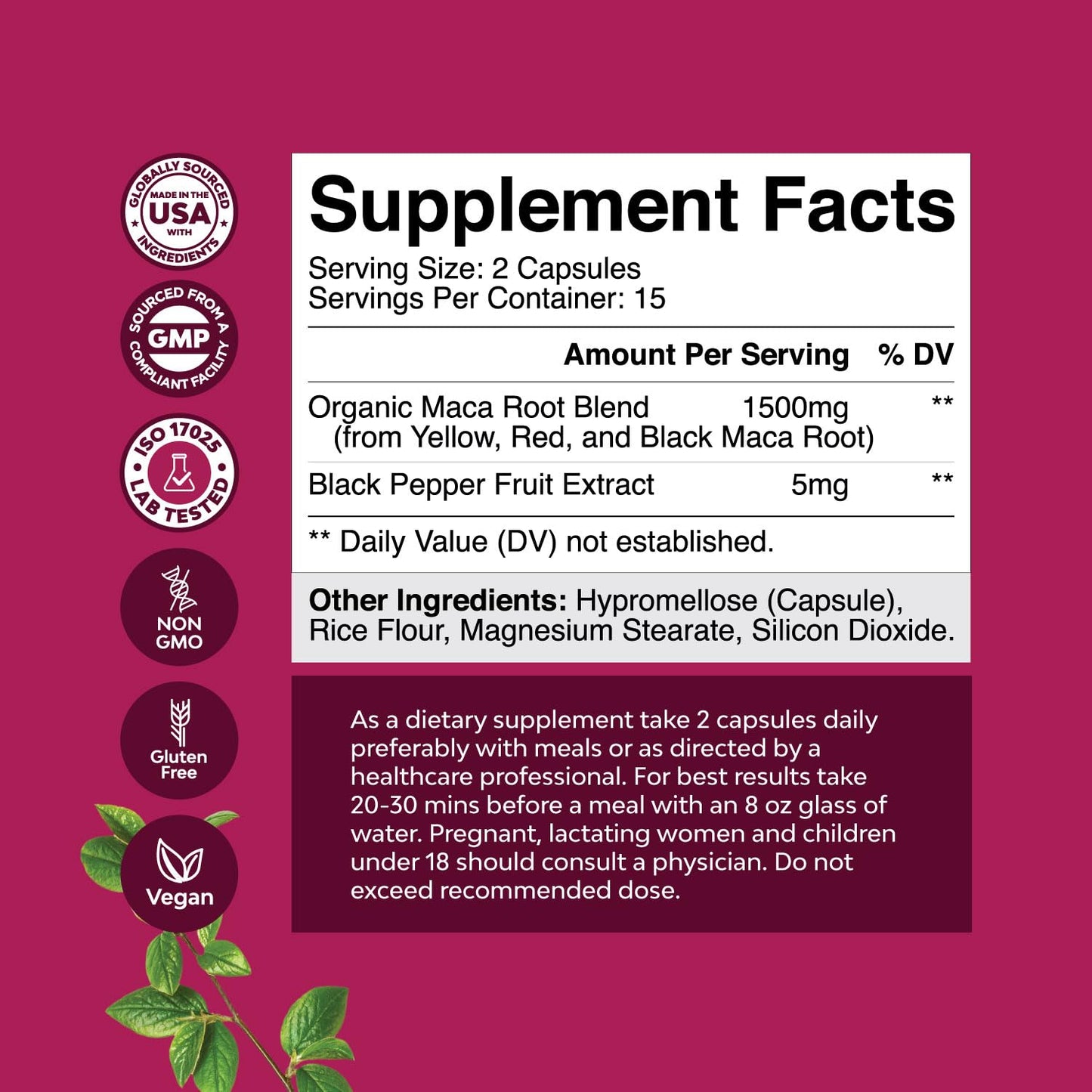 Maca Root Capsules for Women - Potent Herbal Supplement with Female Enhancing Blend of Red Yellow & Black Maca Root - Non-GMO Certified Vegan and Gluten-Free with No Artificial Colors - 30 Count Natures CraftBuy Supplements Australia