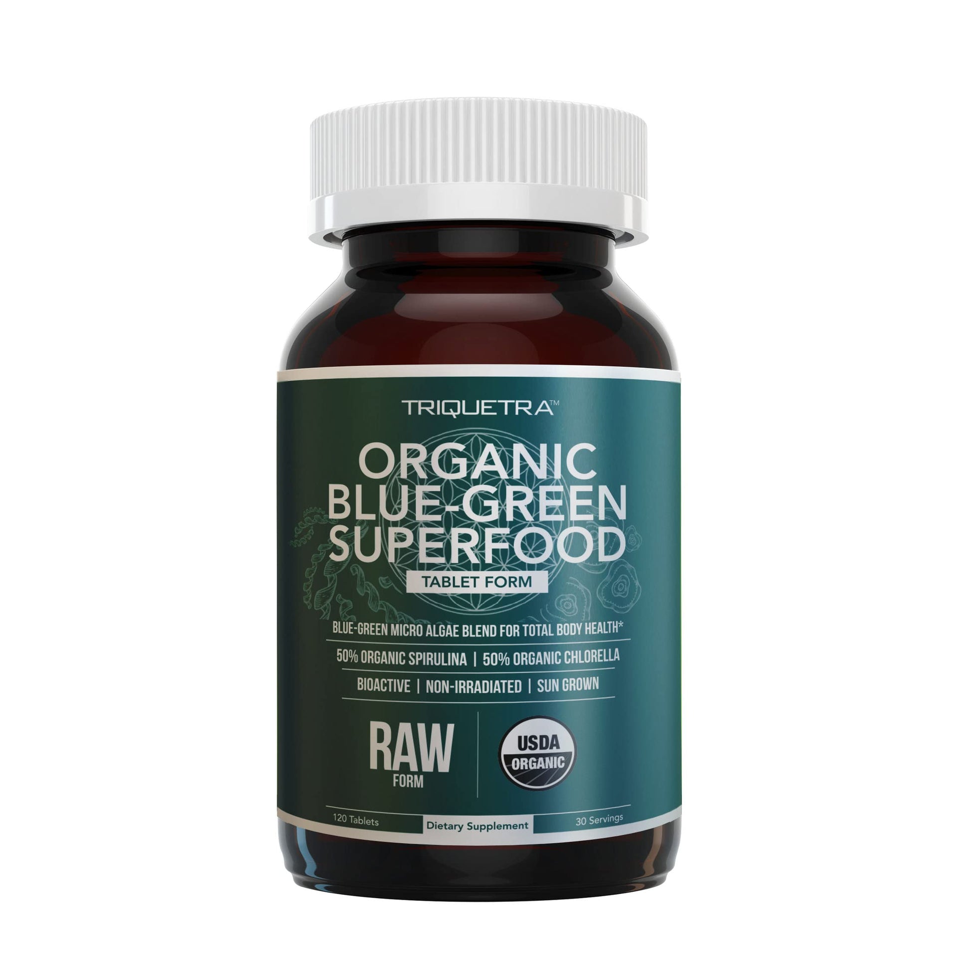 Organic Spirulina & Chlorella Tablets – 4 Organic Certifications, Raw, Non-Irradiated – 50/50 Blue Green Algae Blend – Antioxidant Content Equal to 5 Servings of Vegetables (120 Tablets) Triquetra HealthBuy Supplements Australia