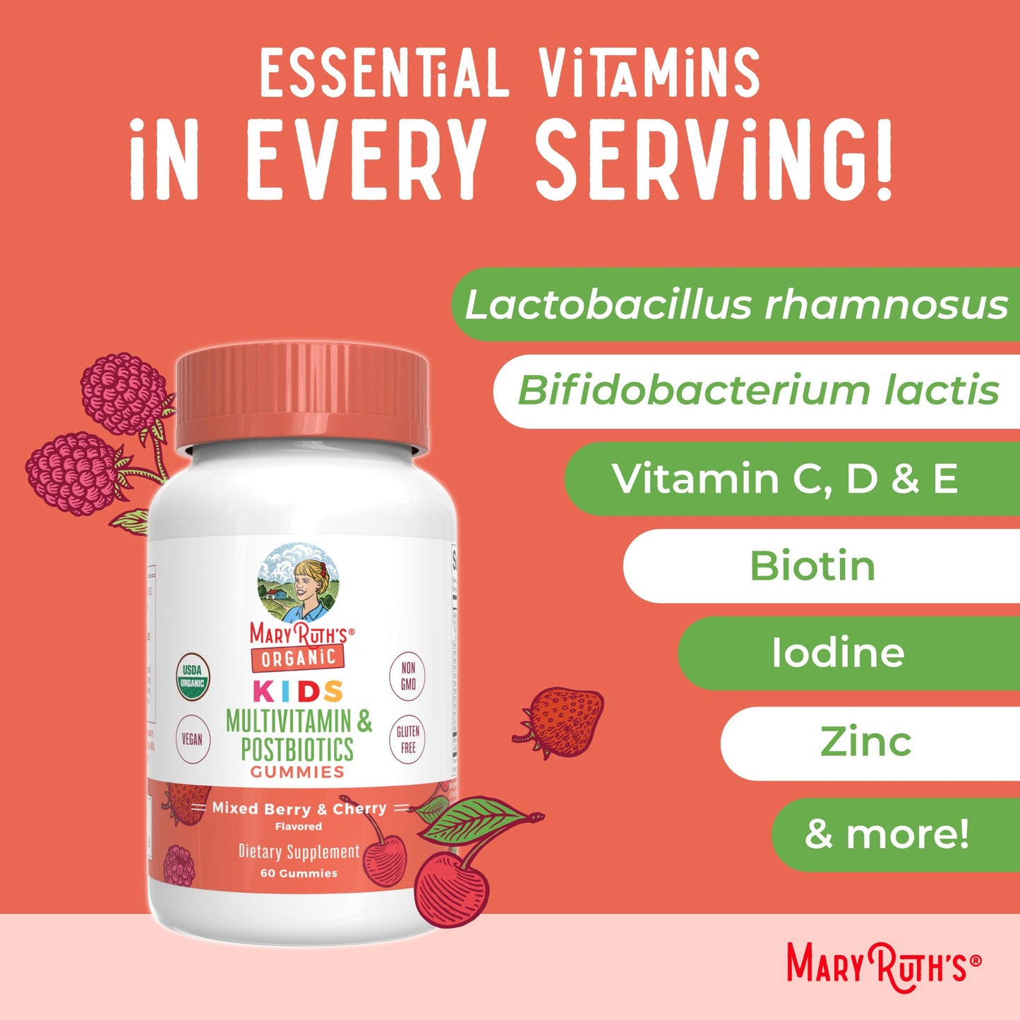 Kids Vitamins by MaryRuth's | USDA Organic | Multivitamin Gummies + Postbiotics for Ages 4+ | Multivitamin for Kids with Lactobacillus Rhamnosus | MaryRuth OrganicsBuy Supplements Australia
