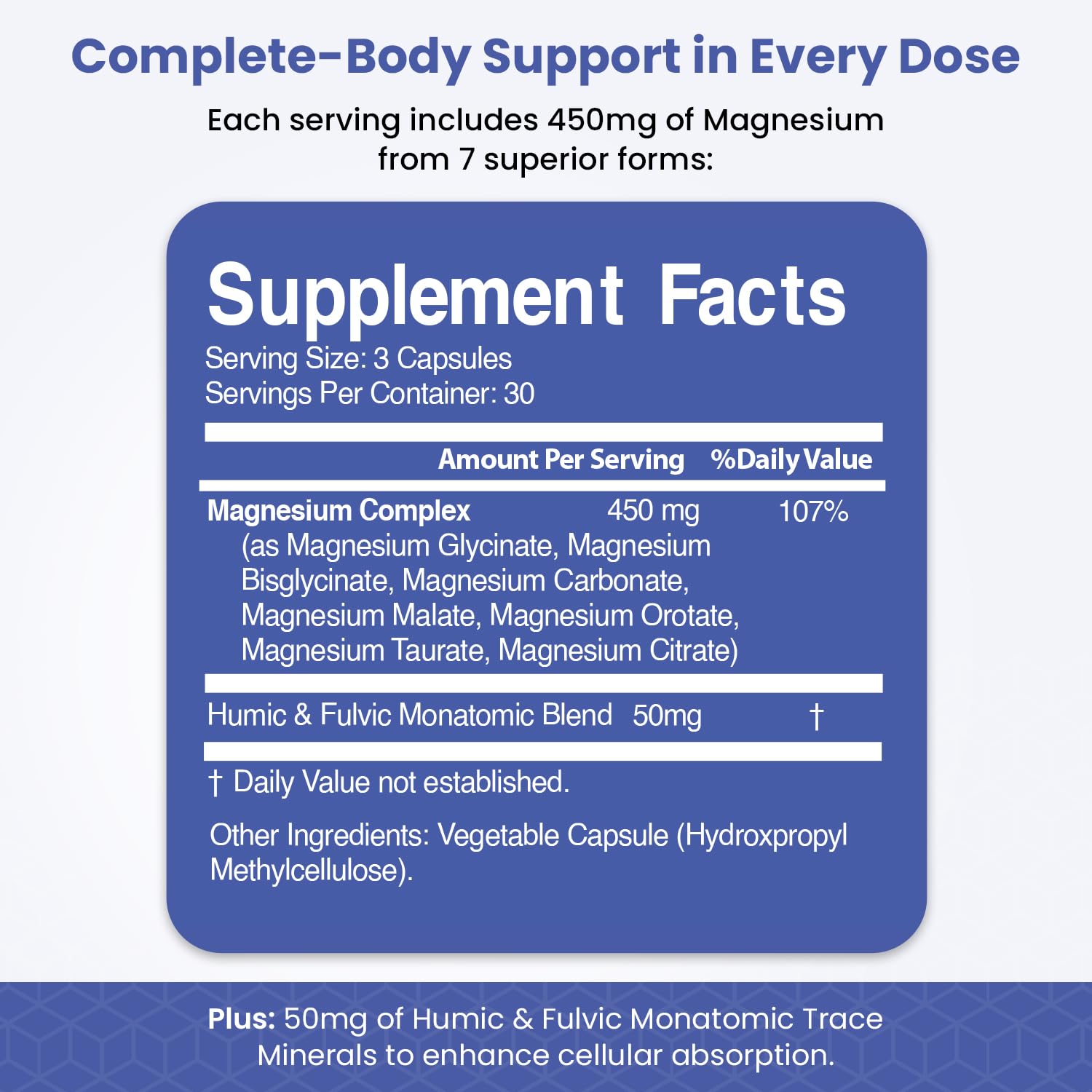 Magnesium Complex for Sleep, Relaxation, Digestion & Calm – Magnesium Glycinate, Citrate, Bisglycinate, Carbonate, Malate, Orotate, Taurate, + Humic/Fulvic for High Absorption - 90 ct. VITAMIZEDBuy Supplements Australia