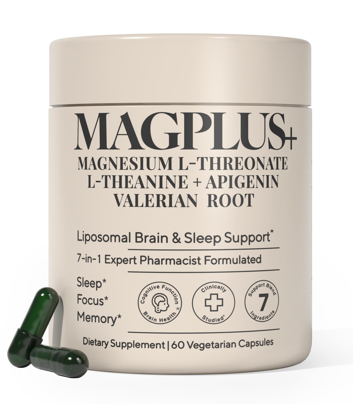 MAGPLUS+ Magnesium L-Threonate w Apigenin & L Theanine | 7-Ingredient Sleep Blend | Brain, Memory, & Sleep Support | Liposomal Magnesium Threonate Supplement (60 Capsules) Plus+UltraBuy Supplements Australia