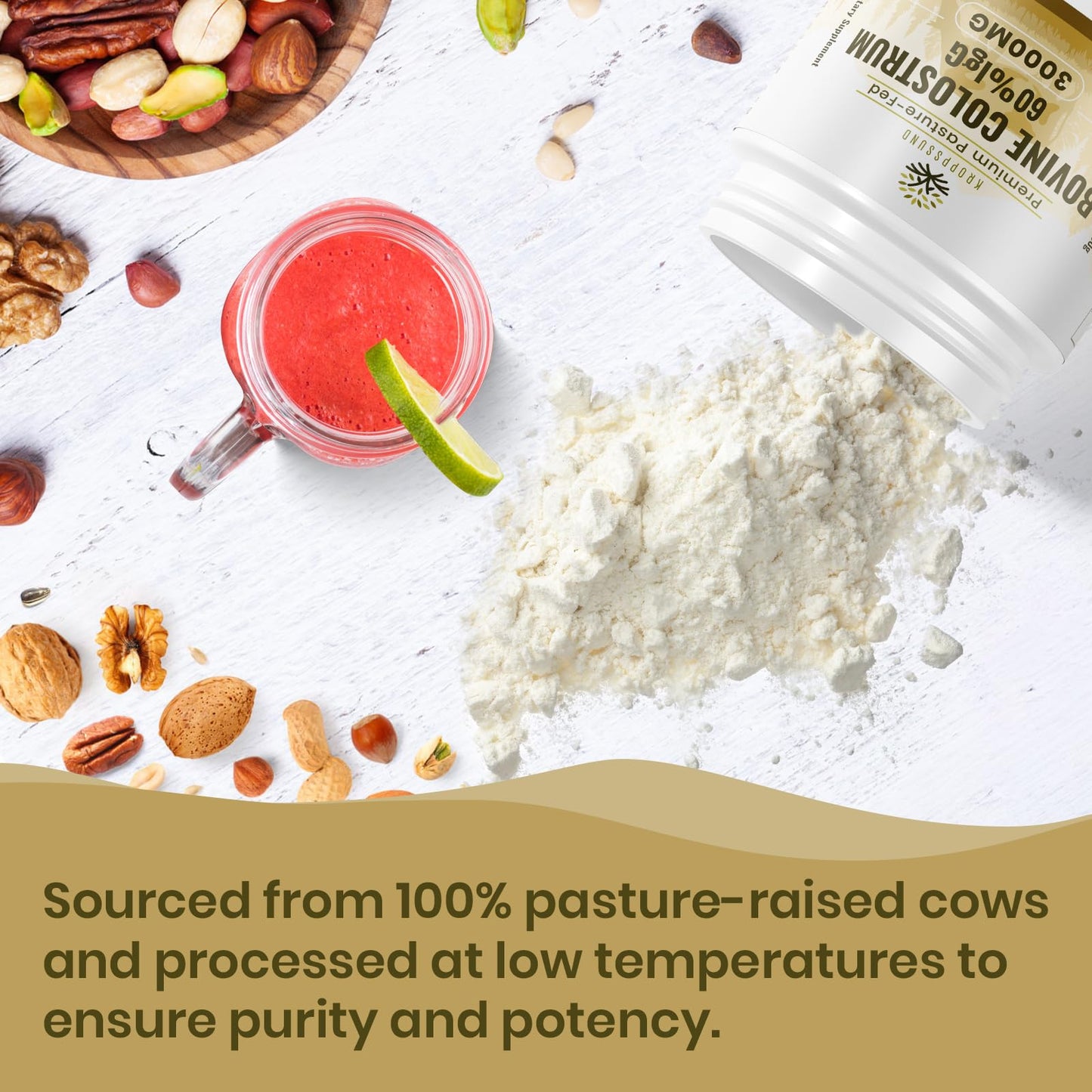 Kroppssund Bovine Colostrum Powder Supplement 3000 mg - Extra High 60% IgG Bovine Colostrum - Gut, Bone, Exercise, Immune - 50 Servings (1 Bottle) KroppssundBuy Supplements Australia