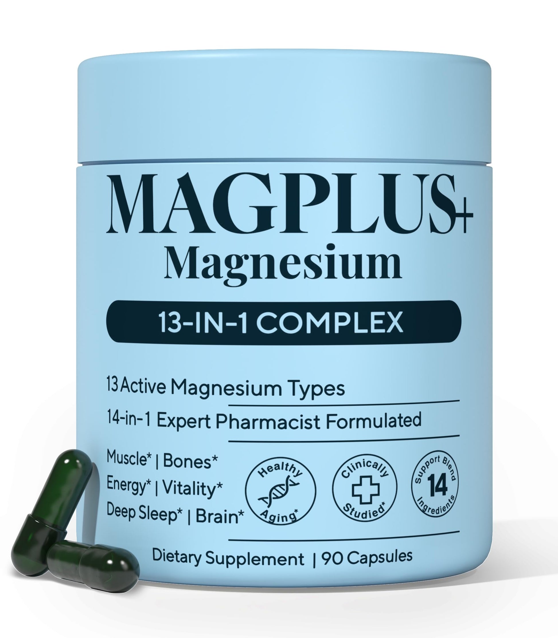 Magnesium Complex for Women & Men, 1000mg – MAGPLUS+ 13-in-1 Advanced Liposomal Ultra Formula – Glycinate, L-Threonate & Triple Magnesium Blend – Brain, Memory & Deep Sleep – 90 Capsules Plus+UltraBuy Supplements Australia