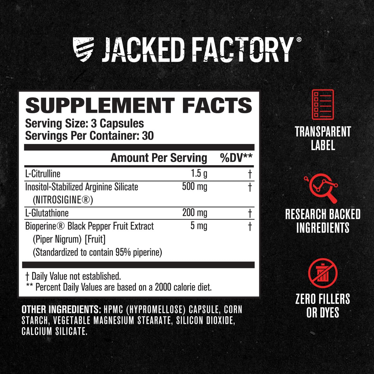 Jacked Factory N.O. XT Nitric Oxide Supplements for Men w/Nitrosigine L Arginine L Citrulline Supplement for Muscle Pumps & Vascularity - Pre Workout