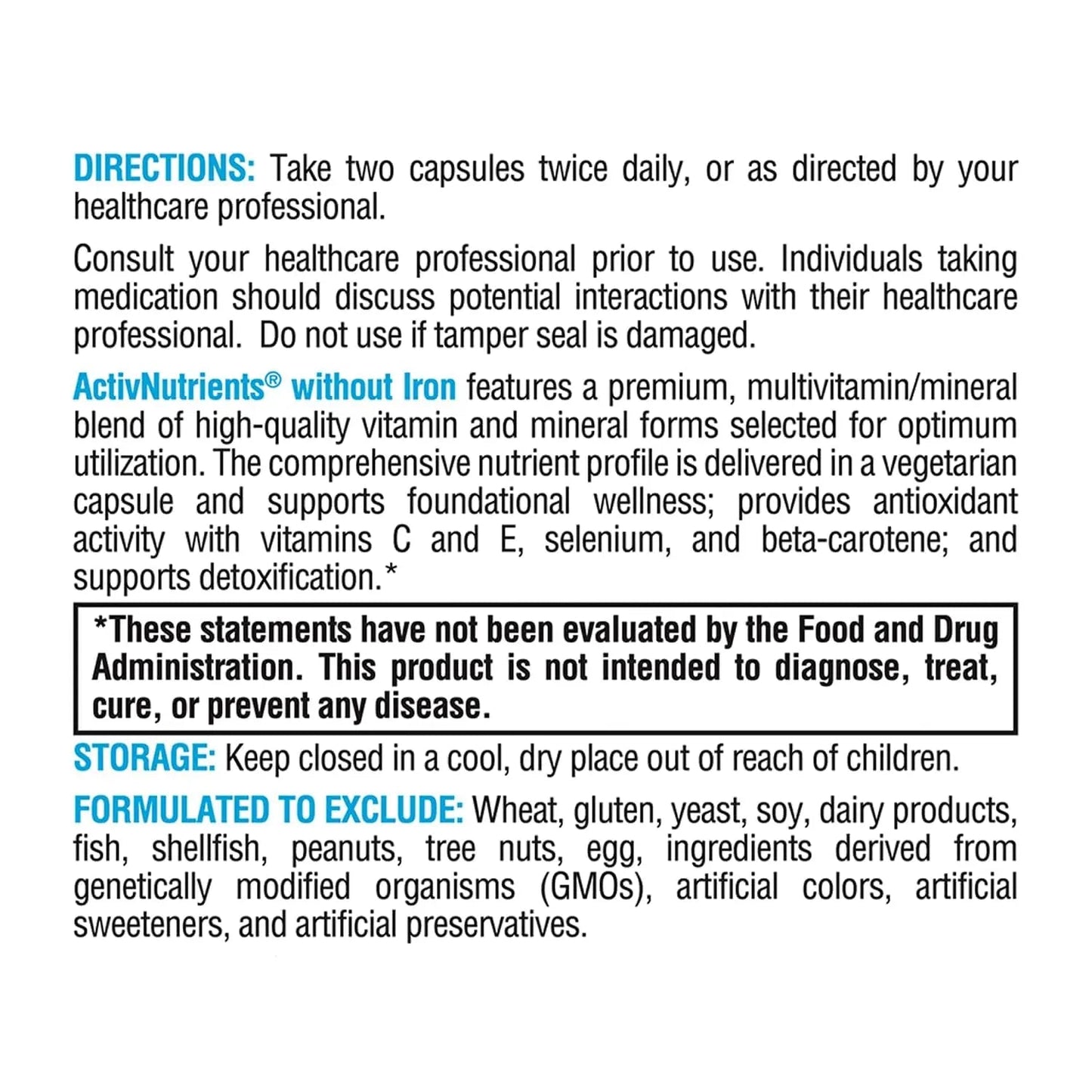 XYMOGEN ActivNutrients Without Iron - Multivitamin Multimineral for Wellness, Immune, Energy and Mood Support XYMOGENBuy Supplements Australia