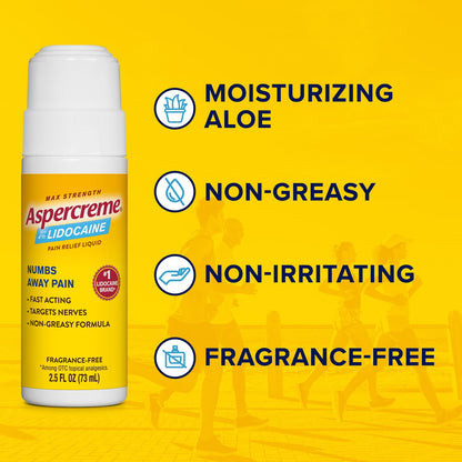 Aspercreme Odor Free Max Strength Lidocaine Pain Relief Liquid with Roll-On No Mess Applicator, 2.5 oz. AspercremeBuy Supplements Australia