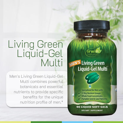 Irwin Naturals Men's Living Green Liquid-Gel Multi - 70 Essential Nutrients, Full-Spectrum Vitamin Supplements for Men, Wholefood Blend - Promotes Brain & Adrenal Support - 90 Liquid Soft-Gels Irwin NaturalsBuy Supplements Australia