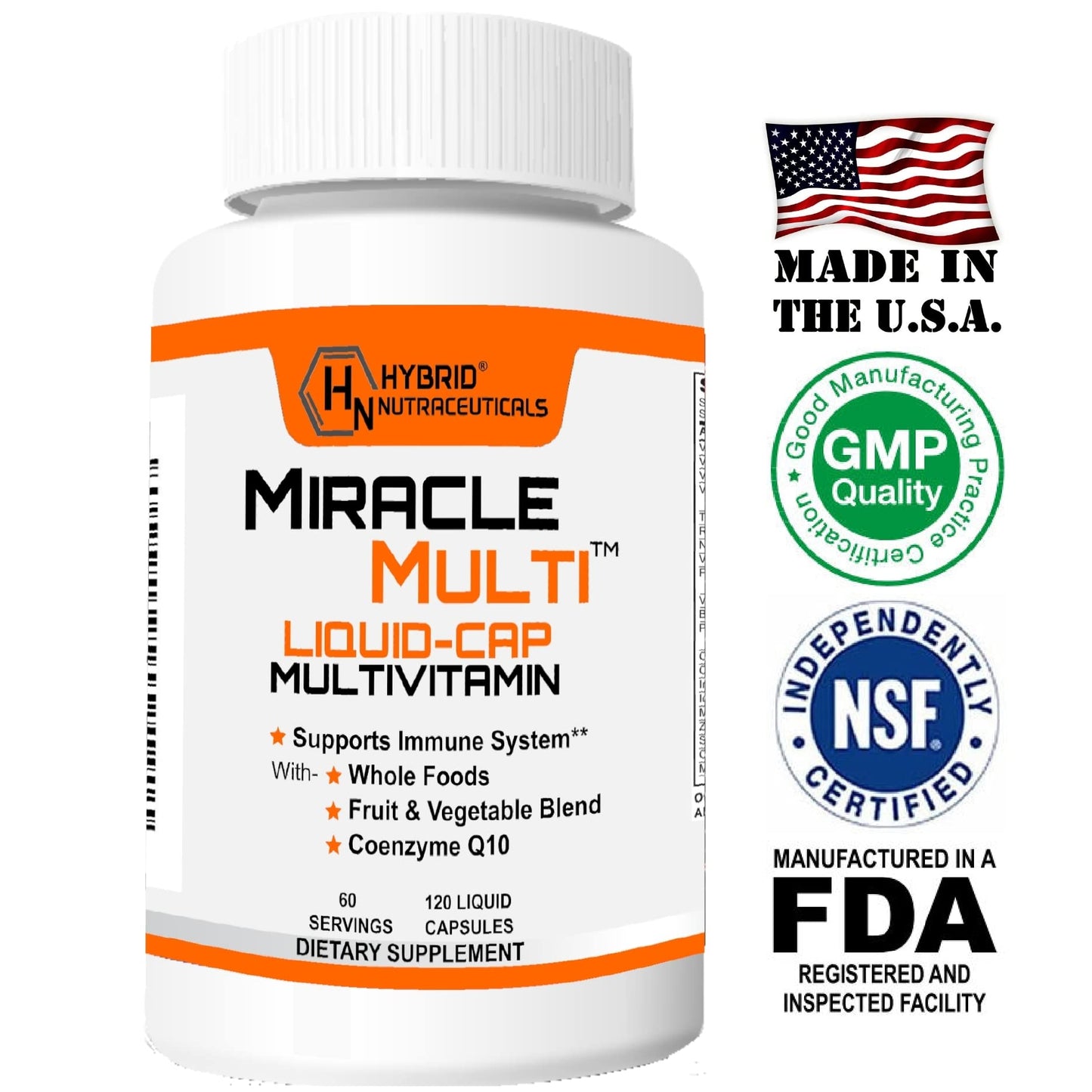 MiracleMulti Liquid Multivitamin Capsules for Men & Women - Complete Whole Food Blend Daily Vitamin & Mineral Supplement with CoQ10, B12, 42 Superfood Enzyme - 120 Softgels Hybrid NutraceuticalsBuy Supplements Australia